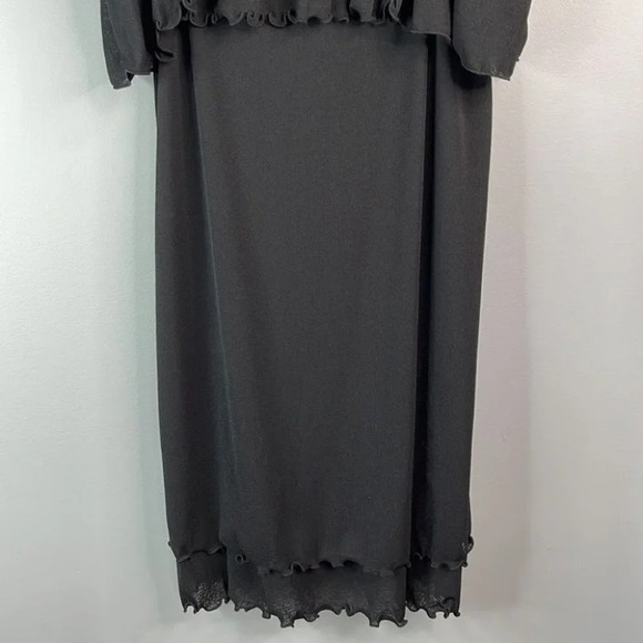 RAPZ Beach Dress Black Tied Bead Spaghetti Strap Lettuce Hem Ruffle Size L - Picture 4 of 10